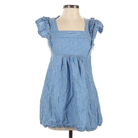 Urban Outfitters Blue White Striped Ruffled Babydoll Dress | Boho Girlhoodcore S - Picture 2 of 11
